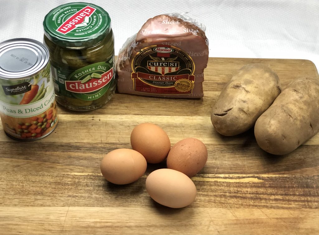 Ingredients for Olivye, Russian potato salad.