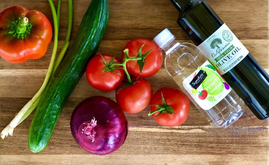 ingredients for tomato and cucumber salad